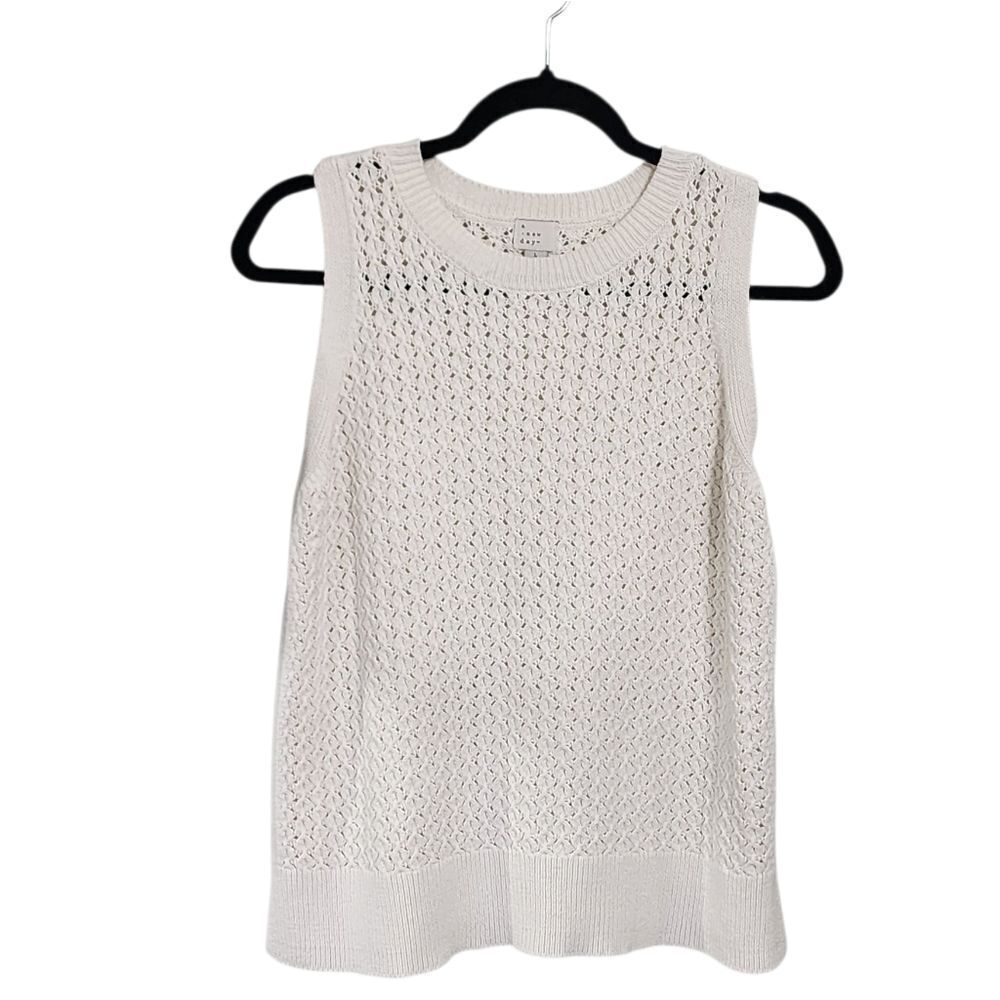 a new day Tank Top L White Cotton Blend New England Fisherman Boho Cottagecore